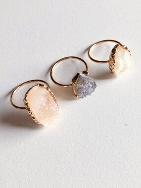 Boho Faux Druzy Gold Rings Set of 3 Size L